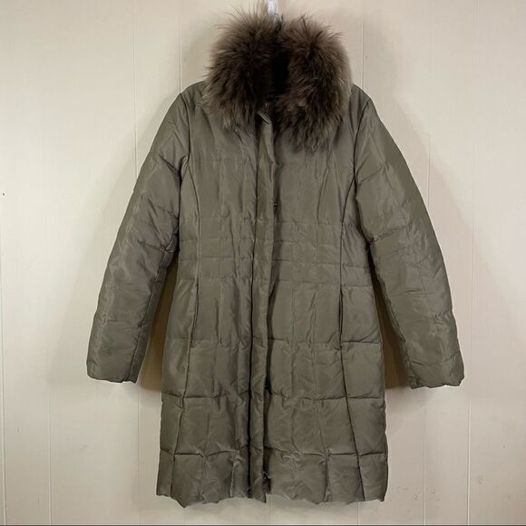 1 Madison Down and Feather Long Puffy Parka Coat Raccoon Trim Hood - Picture 1 of 8